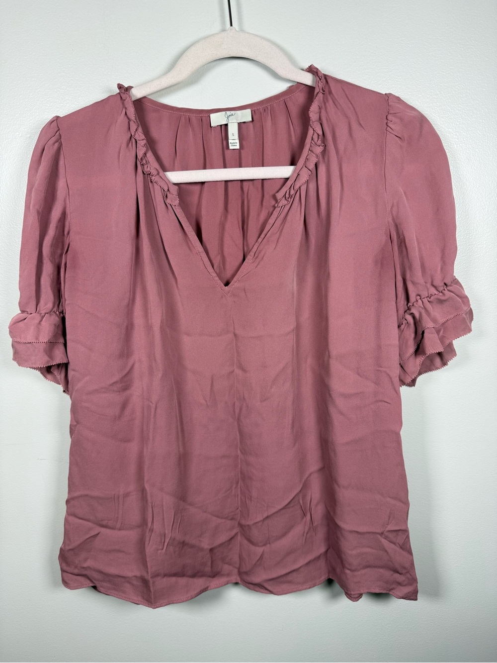 JOIE | Ruffled Silk V-Neck Blouse Size S